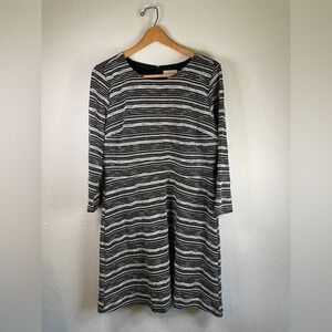 Ann Taylor Loft Dress Tweed Black and Tan 3/4 Sleeve Fit and Flare Womens 12